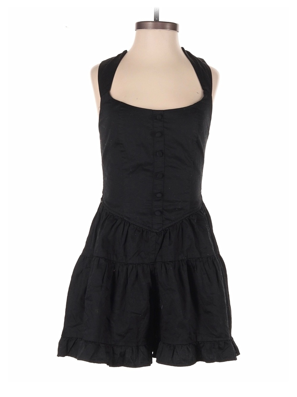 Black Halter Tiered Romper for Women